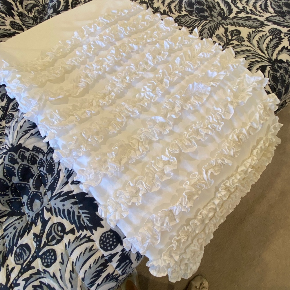 Anthropology beautiful white ruffle shower curtain.